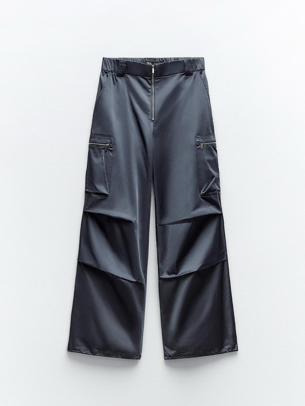 Zara Satin Effect Pants with Zippers - Washed Petrol